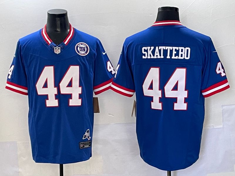 Men 2025 New York Giants 44 Skattebo Blue Throwback Three generations Nike Limited NFL Jersey style 16